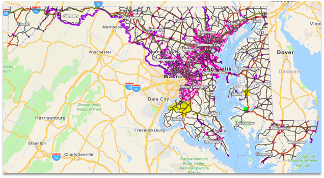 Map showing sidewalks in Maryland