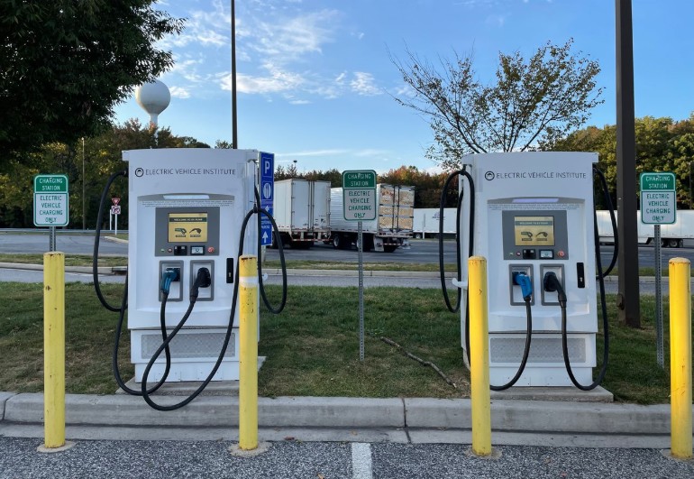 Two fast electric vehicle charging stations