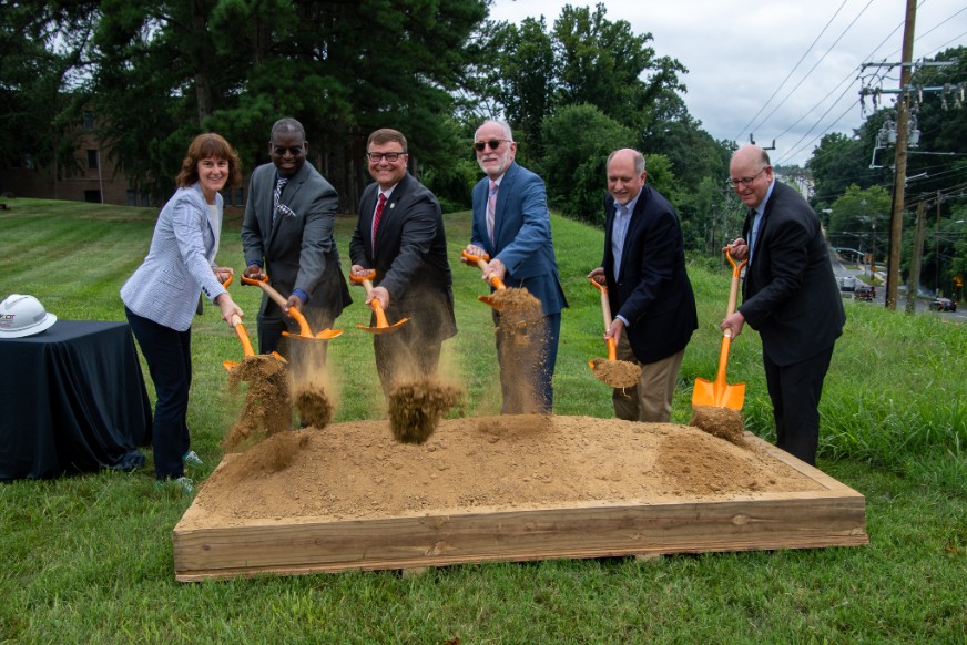 State, Montgomery and Prince George's County leaders shovel dirt in groudbreaking of state's first Pedestrian Safety Action Plan Project along MD 650 (New Hampshire Avenue)